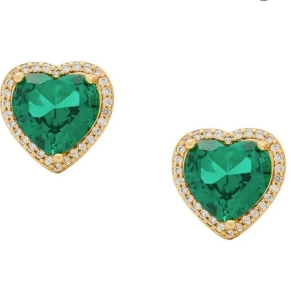 Kate Spade MY LOVE Pavé Heart Studs Earrings Emerald Gold - Picture 4 of 4